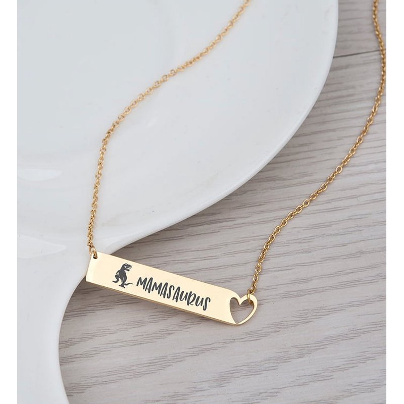 Mamasaurus Dinosaur Heart Pendant Necklace - Hypoallergenic Stainless Steel Jewelry for Mom & Grandma