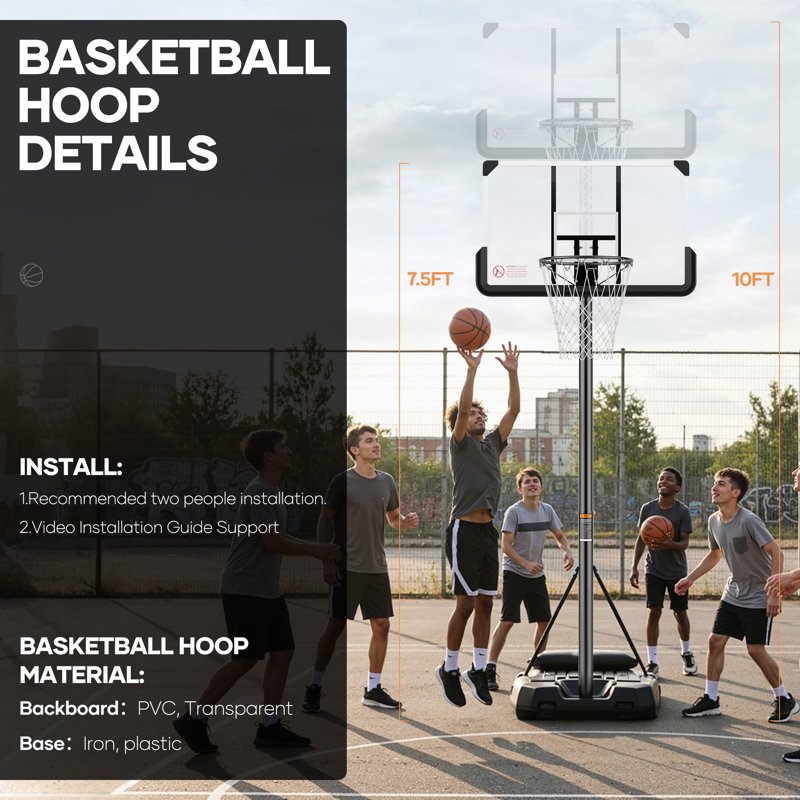 Portable Adjustable Basketball Hoop System with Large Base for Indoor Outdoor Use - 44 Inch Rim