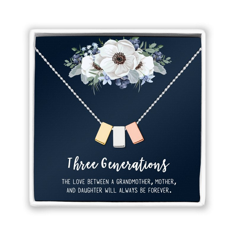 Mother's Day Gift Necklace and Card Set - Multi-Color Cube & Rings, Gift Box Included