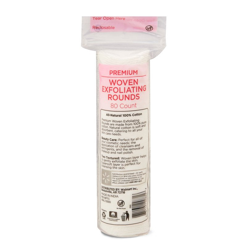 Exfoliating Cotton Rounds 80 Count - Gentle Dual-Textured Facial Cleansing Pads