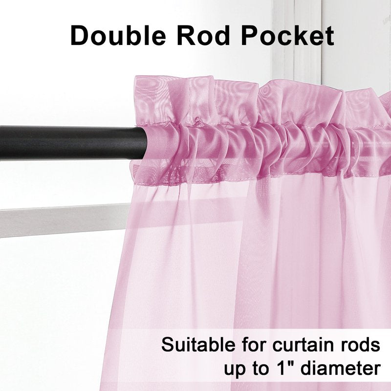 Pink Sheer Cafe Curtains 2 Pack - Light Filtering Voile Window Drapes