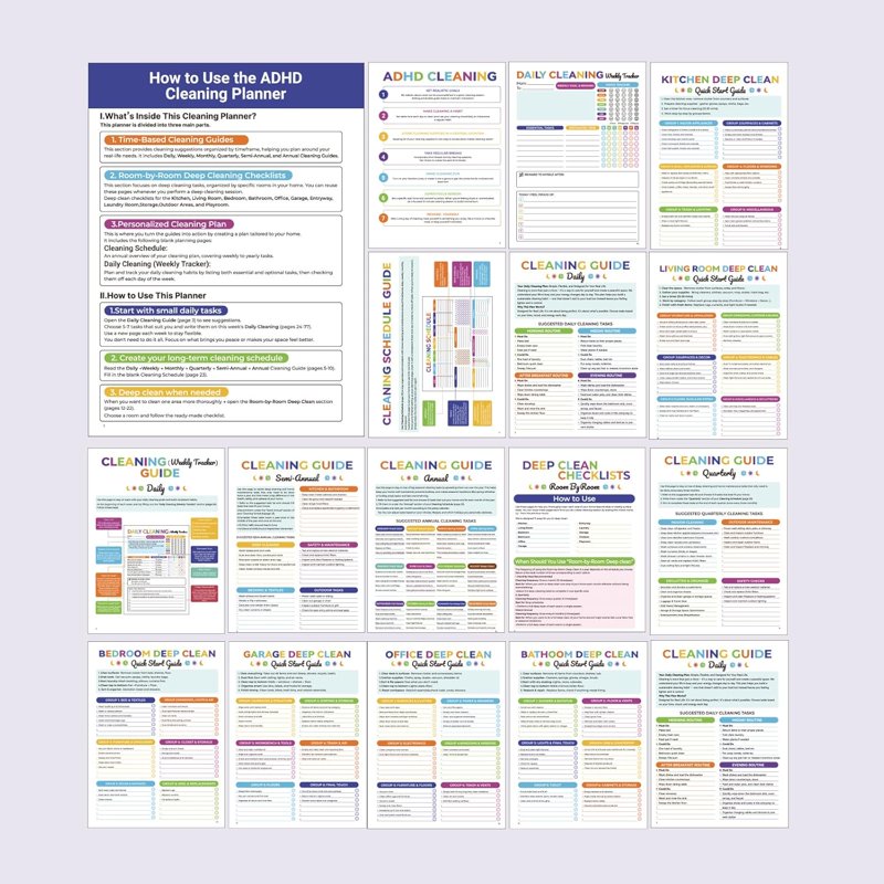 Reusable ADHD Cleaning Planner for Adults - Blue Organizer & Routine