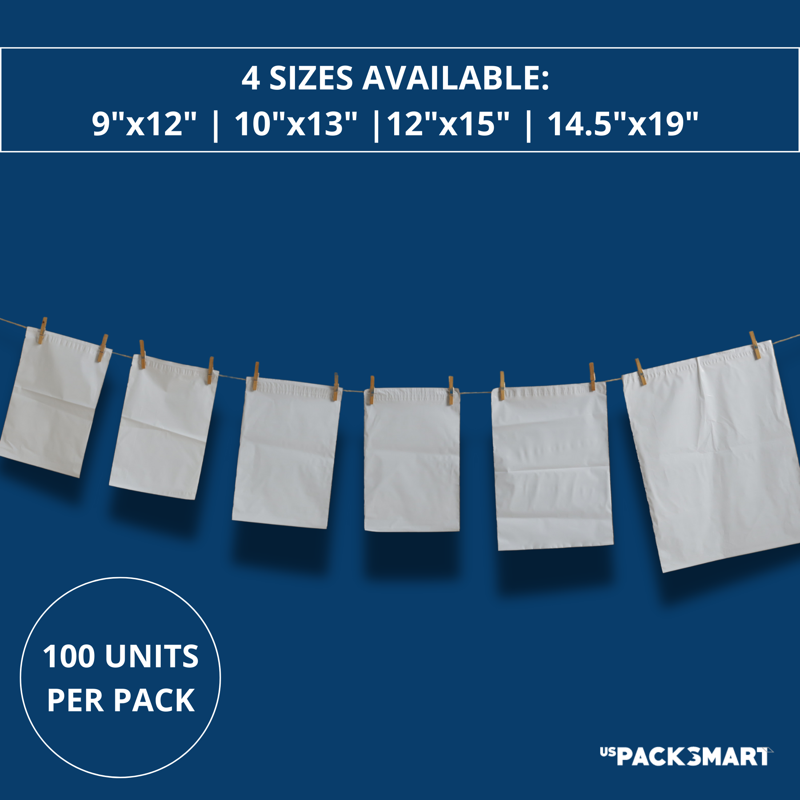 Poly Mailer Envelopes Waterproof Self-Adhesive Shipping Bags 12x15 Inch - White, 100-Pack