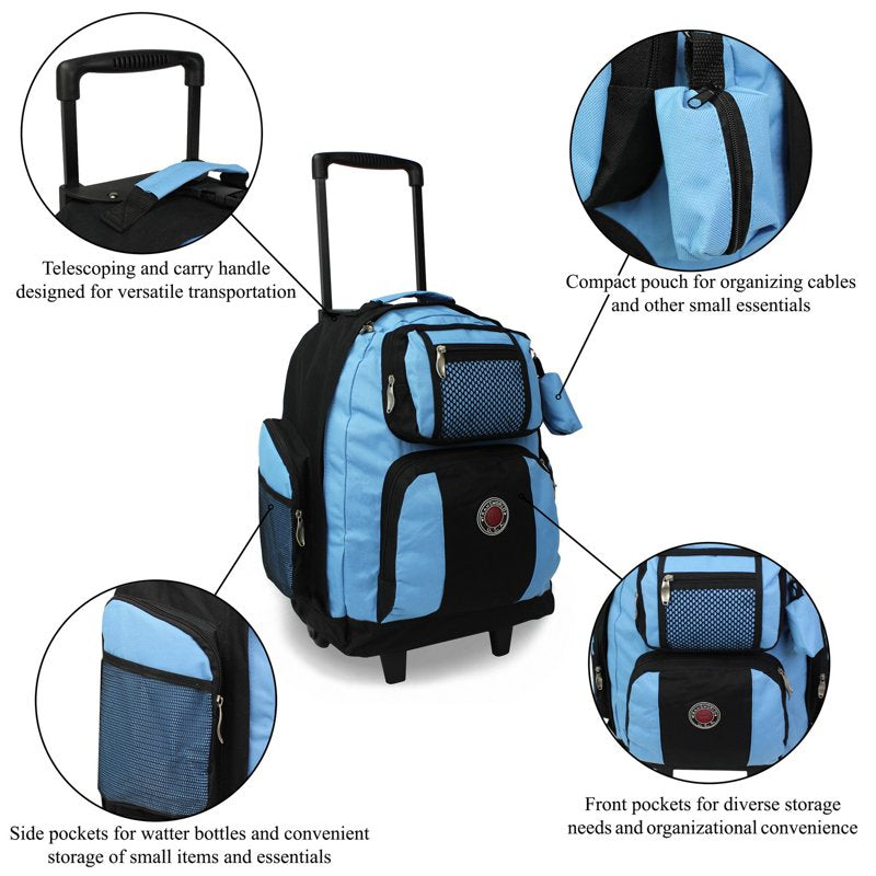 22-Inch Travel Rolling Backpack Airline Approved Durable Polyester Organizer