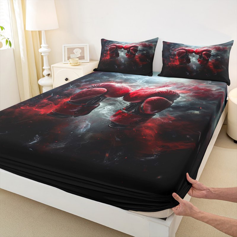 Queen Fitted Sheet Set - Ultra-Soft 4-Piece Bedding, Red Gray Black 427