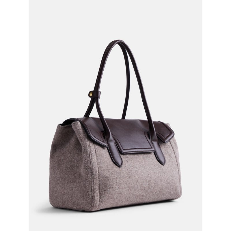 Women's Tan Gray Leather Satchel Bag with Laptop Sleeve and Organizer