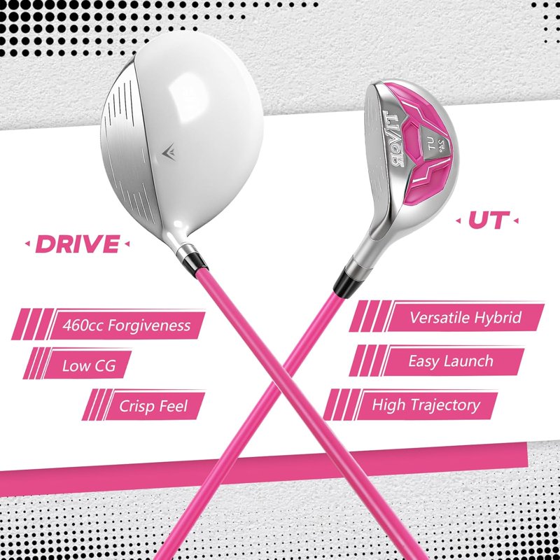 Tivor 6-Piece Golf Club Set for Women Right-Handed - Beginner Complete Set with Driver, Hybrid, 7 Iron, 9 Iron, Sand Wedge, Putter & Stand Bag, Pink