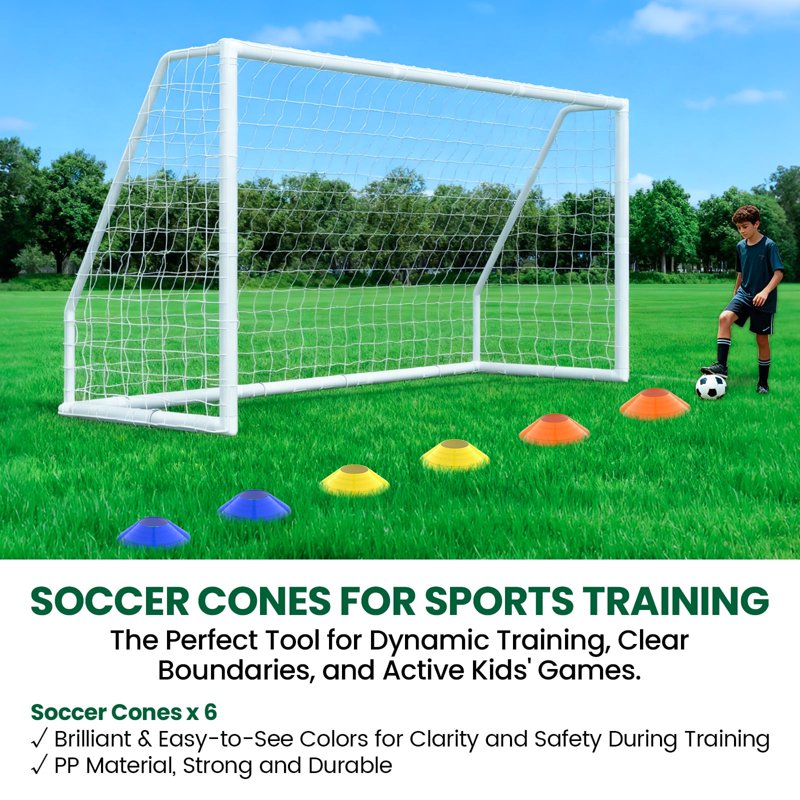 SLSY 12ft Soccer Goal - White Non-Folding 12x6 Backyard Training Net + Ground Pegs