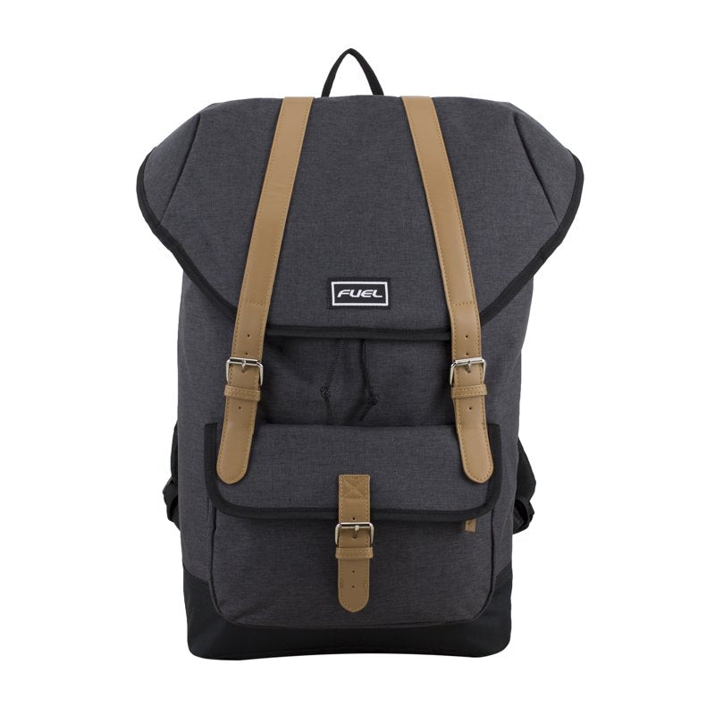 Unisex Top Loading Dual Buckle Backpack with Water-Resistant Polyester - Dark Gray
