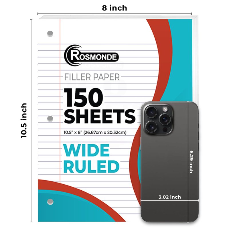 Wide Ruled Notebook Paper 900 Sheets Bulk Pack for Binders, 8x10.5