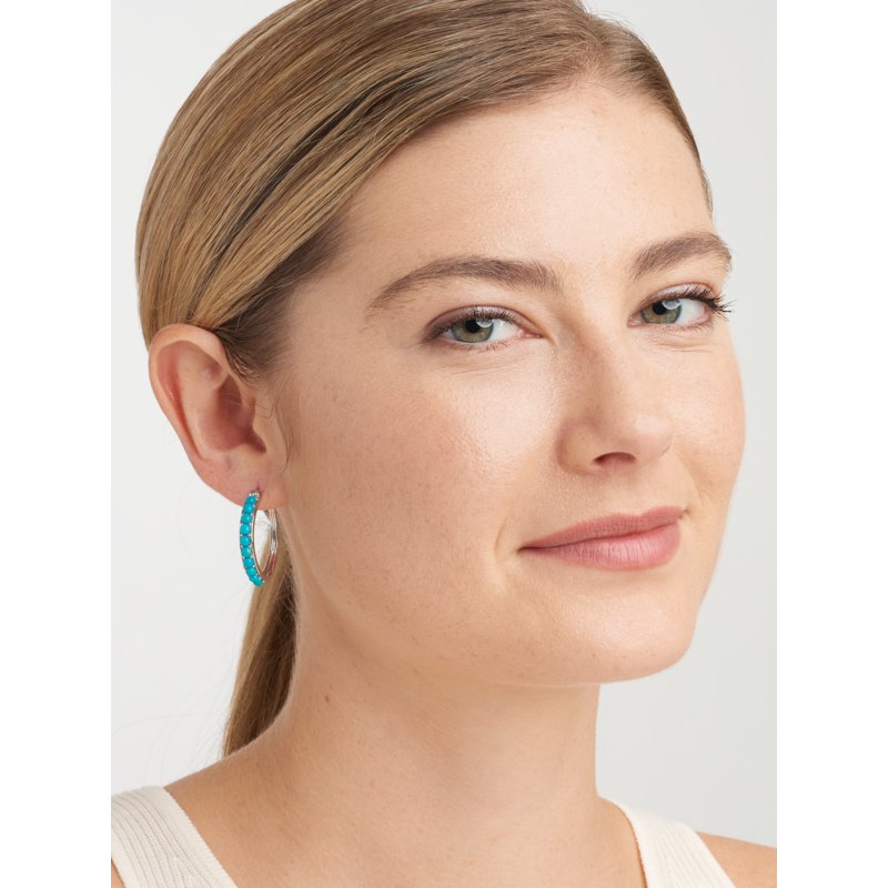 Women's Platinum Over Silver Hoop Earrings with Turquoise & Opal Variations