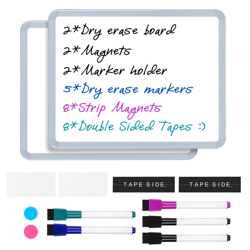 Magnetic Dry Erase Board Set - 11x14 Inch White, Green, Pink - 2 Pack with Markers & Magnets