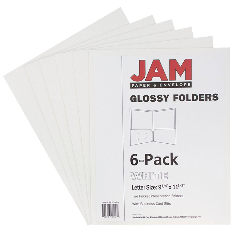 White Glossy Two Pocket Folders - 9 x 12 Inches, Pack of 6