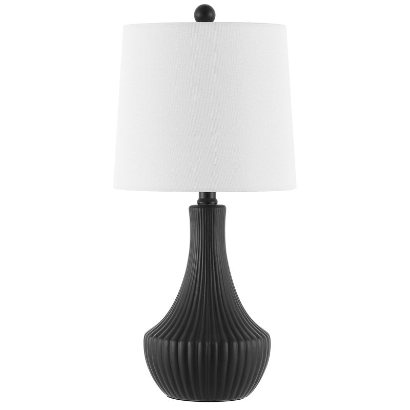 Glam Black Iron Table Lamp with Off-White Cotton Shade - 20 Inch