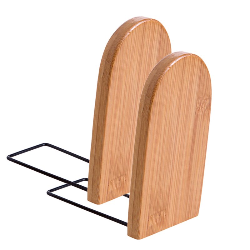Natural Bamboo Bookend Set - Heavy Duty Anti Slip Office Shelf Holders