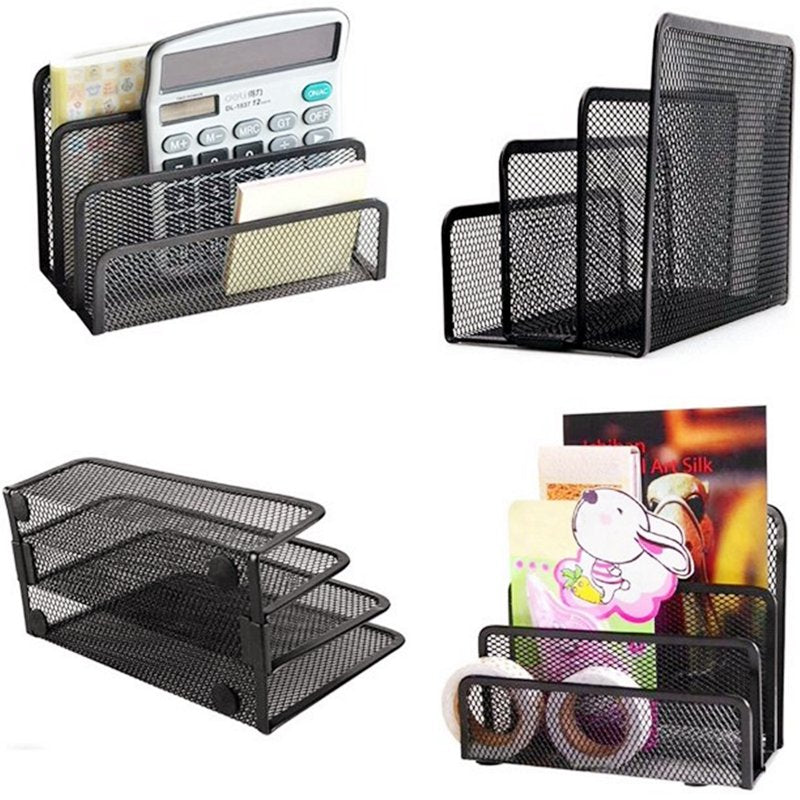 Desk Mail Organizer with 3 Compartments - Metal Mesh Office Storage Bin