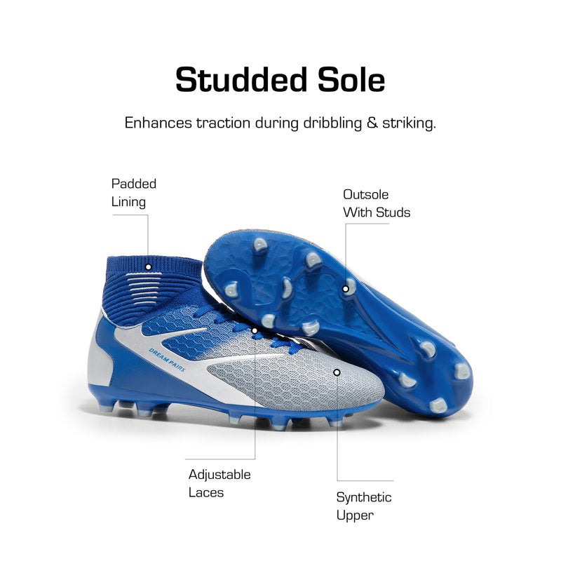 Dream Pairs Men’s High-Top Soccer Cleats 9.5 Blue/Grey – Lightweight, Cushioned & Slip-Resistant