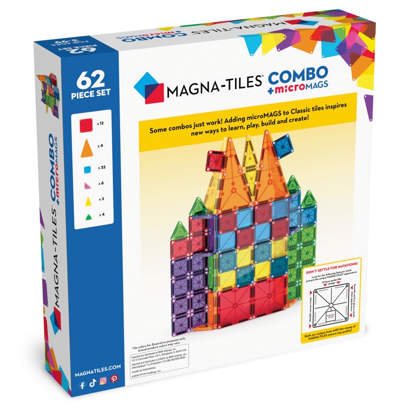 Magna-Tiles 62-Piece Magnetic Building Set for Creative Construction