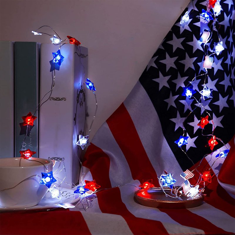Patriotic 4th of July String Lights - Red White Blue LED Outdoor Indoor Decor 6.6FT