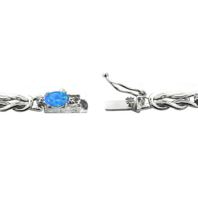 Silver Tone Blue Opal & Diamond Love Knot Bracelet - Elegant Jewelry Gift