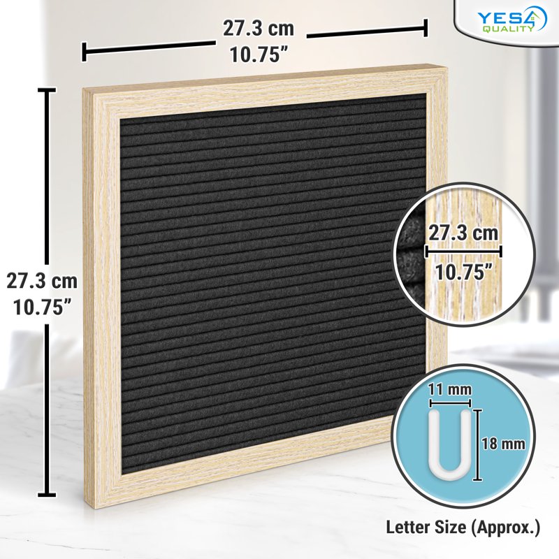 10x10 Inch Felt Letter Board with 170 Letters and Numbers - Black or Gray