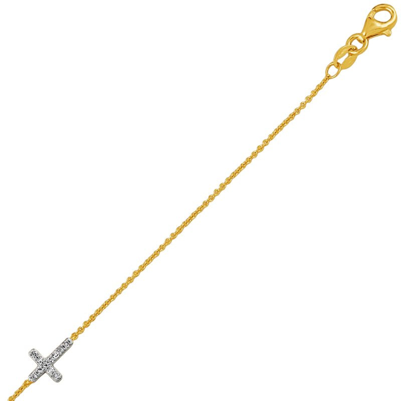 Lab-Grown Diamond Cross Bracelet in Yellow Gold-Plated Silver, 7.25 Inch