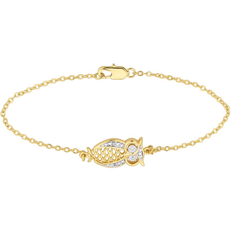 Women's Owl Charm Bracelet with Diamond Accent 7-Inch Two-Tone Brass Jewelry