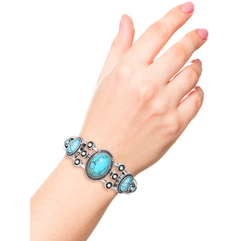 Women's Faux Turquoise Stretch Bracelet - Silver Tone Western Style
