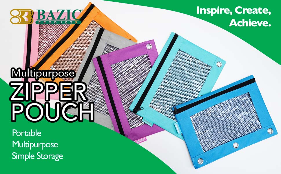 3-Ring Pencil Pouch with Mesh Window - Pastel Color, 6-Pack