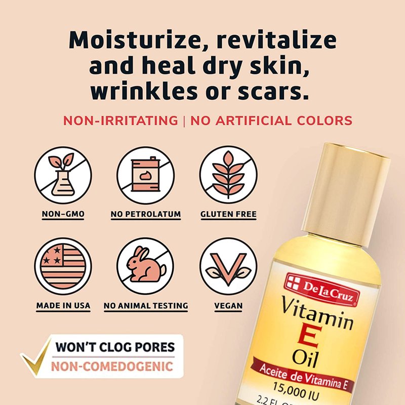 Vitamin E Oil with Safflower for Skin Hair Face Body - 5 Pack