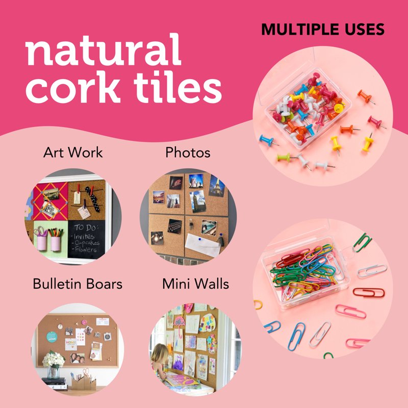 Self-Adhesive Cork Board Squares 12x12 for Bulletin & Vision Boards - 5 Pack