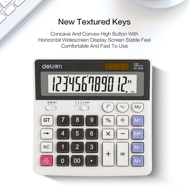 12-Digit Desktop Calculator with Large LCD Display - Office & School Use