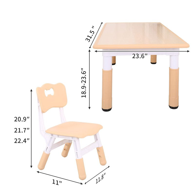 Kids Table and Chair Set with Adjustable Height - Safe Rounded Edges, Easy Wipe Surface