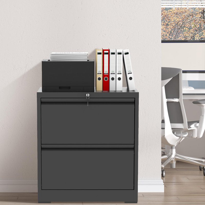 Metal 2 Drawer Lateral File Cabinet with Lock for Office & Home Black