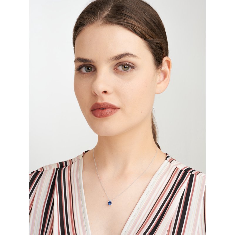 Sterling Silver Lab Grown Diamond and Sapphire Necklace for Women