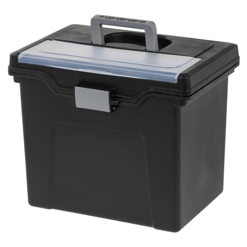 Large Mobile File Box with Locking Lid and Handle - Letter Size, Black/Silver