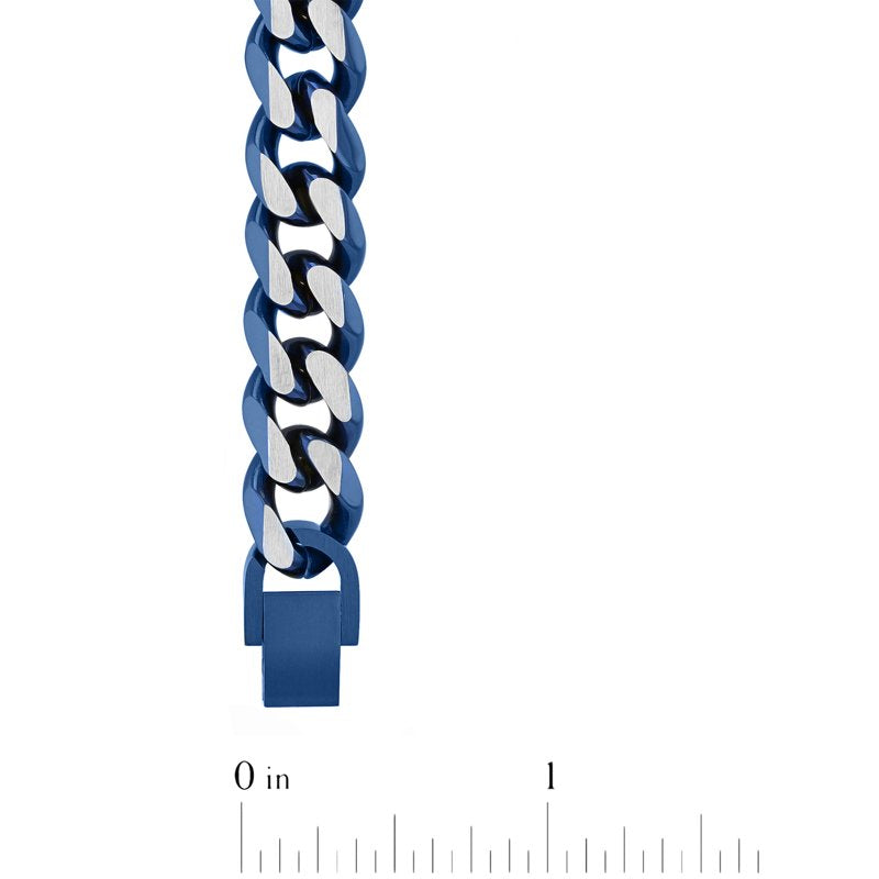 Men's Two-Tone Blue Stainless Steel 24-Inch Curb Link Chain Necklace