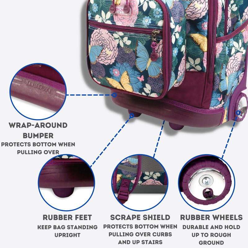 Kids Rolling Backpack with Detachable Lunch Bag - School & Travel