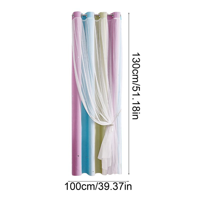 Colorful Rainbow Gradient Stripe Double Layer Blackout Curtain for Girls Bedroom