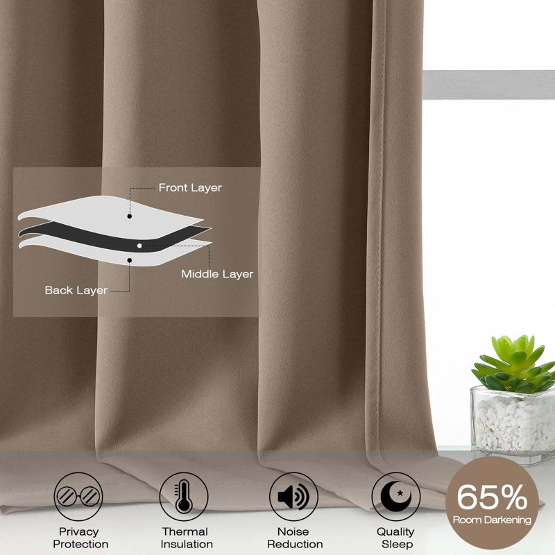 Room Darkening Kitchen Curtains 2 Pcs - Insulated Solid Window Drapes