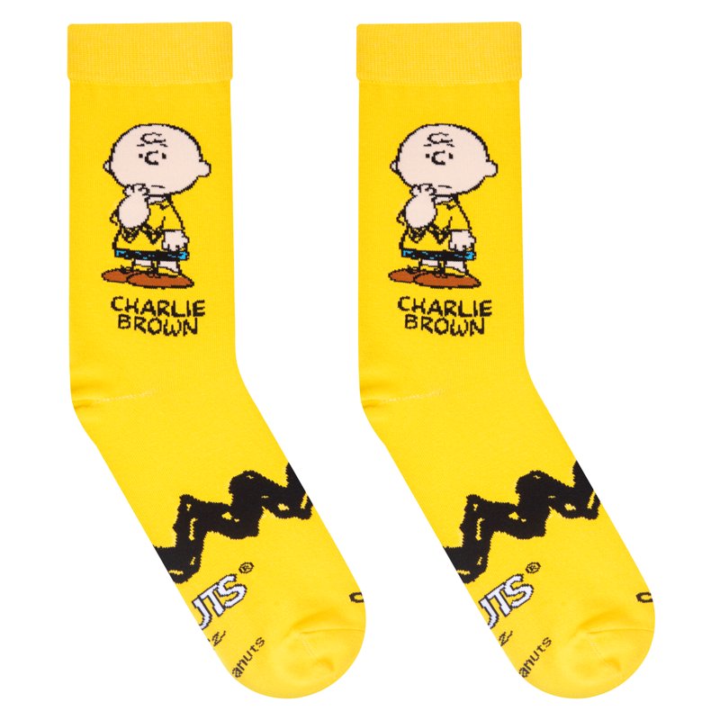 Men's Crew Socks with Charlie Brown Peanuts Cartoon Design - Retro Style
