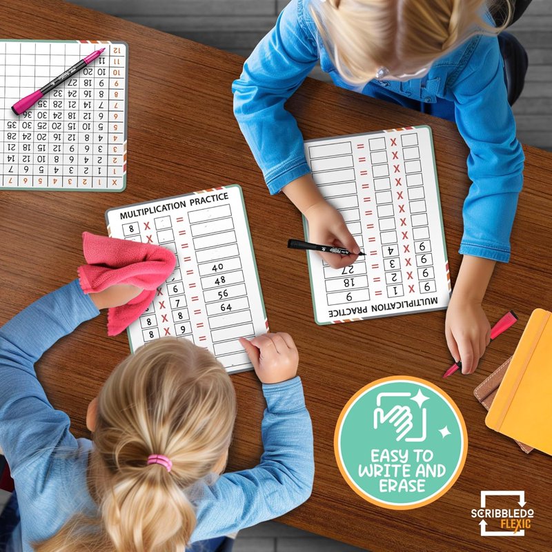 Multiplication Table Dry Erase Sheets - Reusable Math Practice Boards for Students