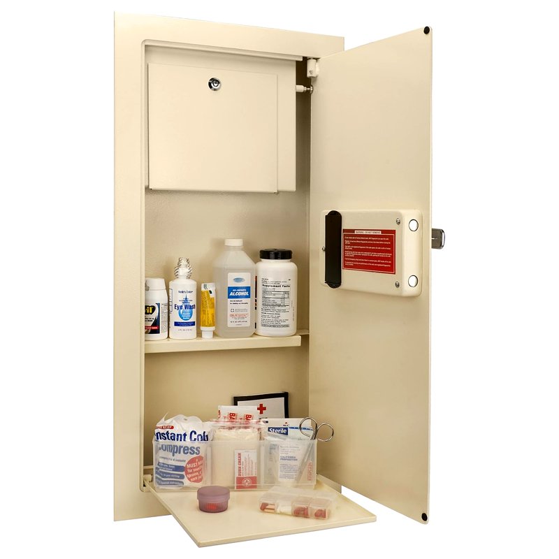 Large Biometric Wall Safe 0.82 Cu Ft Beige Security Safe with Fingerprint