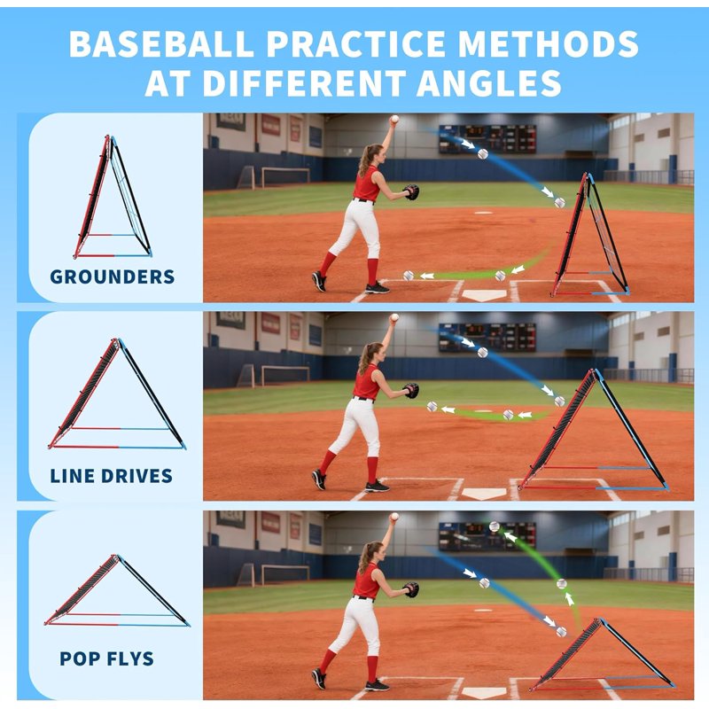 Adjustable Baseball Rebounder Net 5x4 FT with Strike Zone Targets for Hitting & Fielding