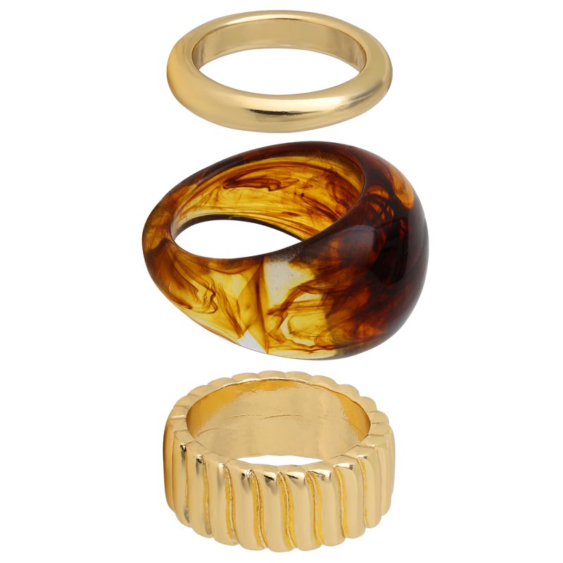Jessica Simpson Women's Gold-Tone and Tortoiseshell Ring Set - 3 Pack