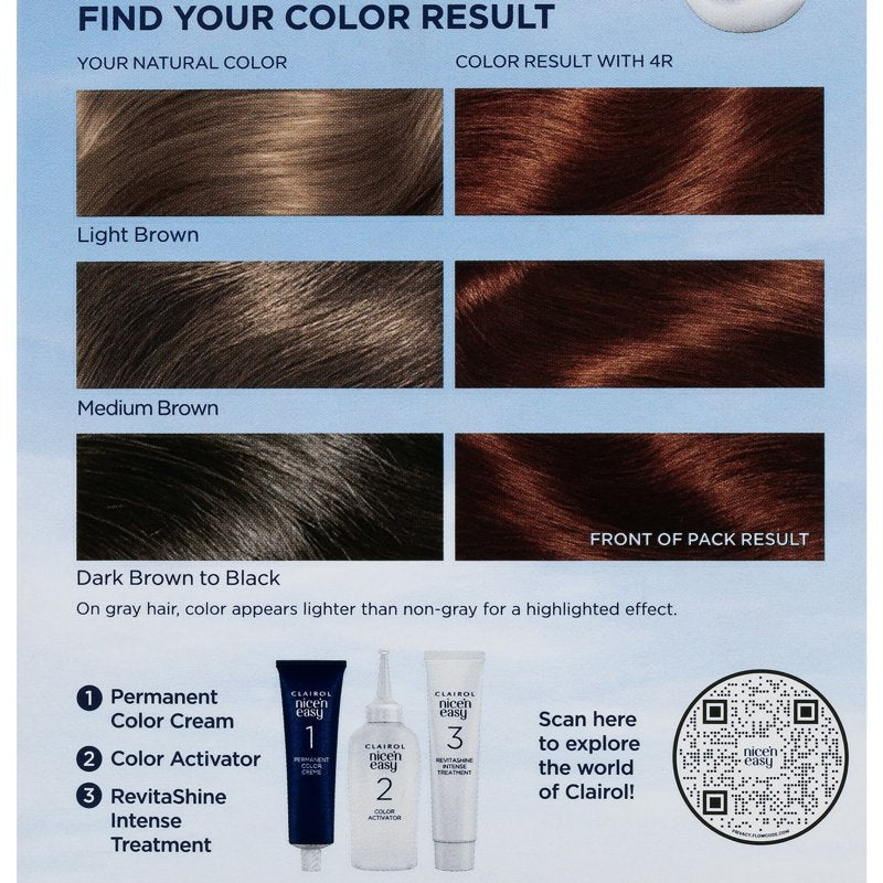 Permanent Hair Color Cream - Dark Auburn 4R, Long-Lasting, Gray Coverage