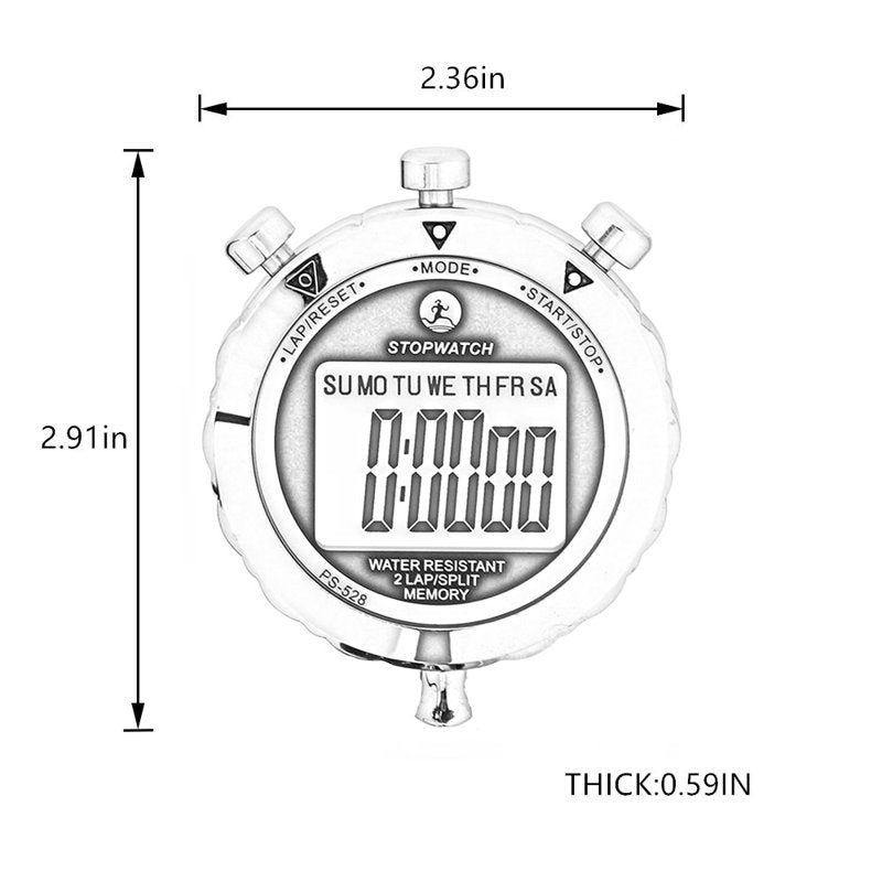 Waterproof Sports Stopwatch with Lap Memory, Timer & Alarm - Metal Case