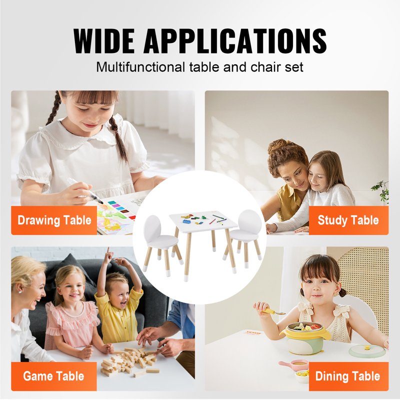 Kids Activity Table and Chair Set - Toddler Play Furniture with 2 Chairs, White & Character Variants
