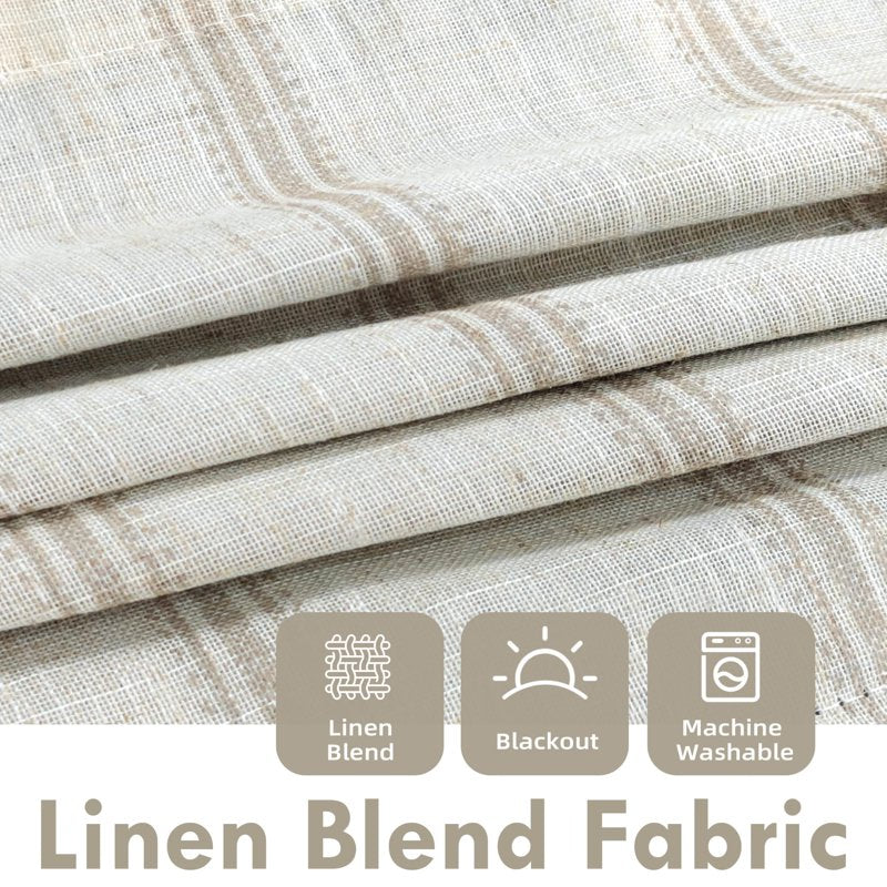 Farmhouse Linen Blackout Window Valance with Rod Pocket - Vintage Striped Design