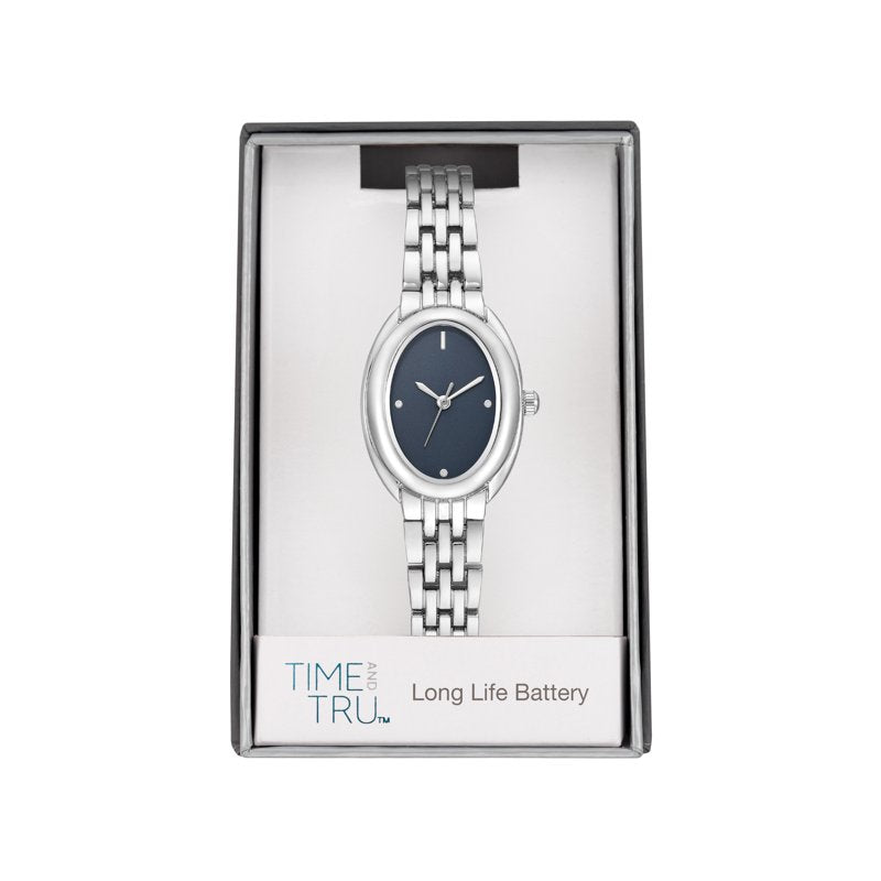 Women's Silver-Tone Wristwatch with Blue Dial and Stainless Steel Bracelet